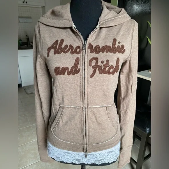 Vintage Abercrombie light brown zip up hooded sweater! - Picture 8 of 12
